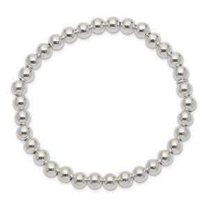 Sterling Silver Polished 6mm Bead Slip-on Stretch Bracelet – Made in Italy
